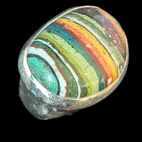 STEPHEN DWECK Rainbow Calsilica 925 Sterling Silver Cocktail Ring Vintage Rare