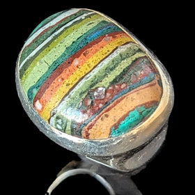 STEPHEN DWECK Rainbow Calsilica 925 Sterling Silver Cocktail Ring Vintage Rare
