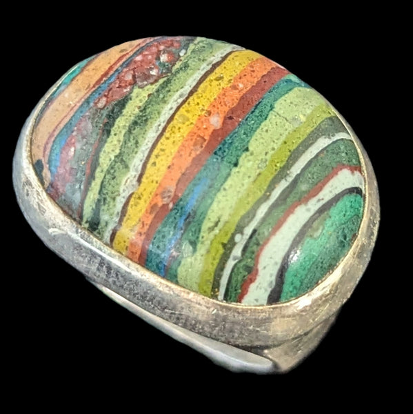 STEPHEN DWECK Rainbow Calsilica 925 Sterling Silver Cocktail Ring Vintage Rare