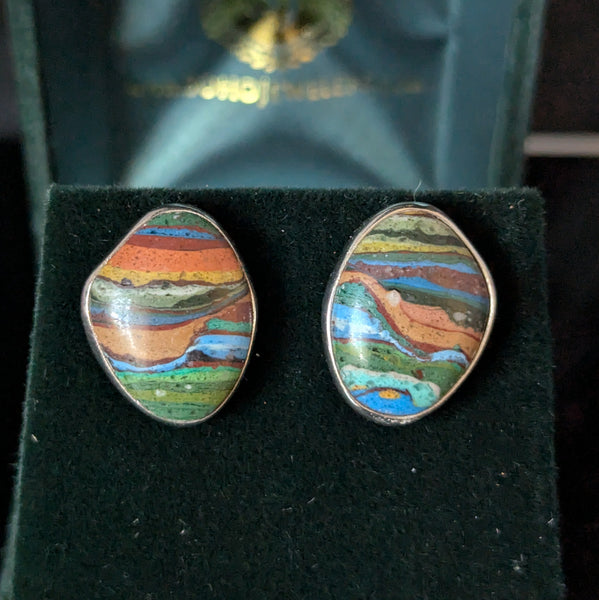 STEPHEN DWECK Rainbow Calsilica Sterling Silver Earrings Double Signed Vintage