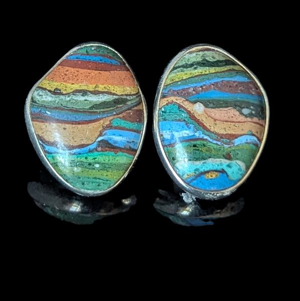 STEPHEN DWECK Rainbow Calsilica Sterling Silver Earrings Double Signed Vintage