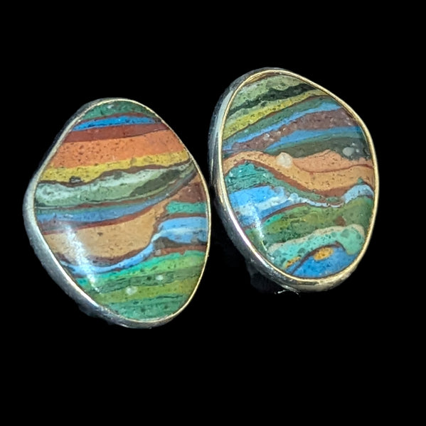 STEPHEN DWECK Rainbow Calsilica Sterling Silver Earrings Double Signed Vintage