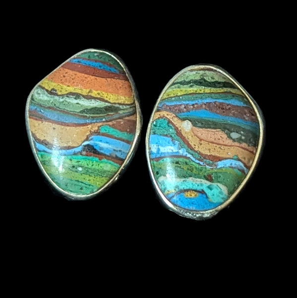 STEPHEN DWECK Rainbow Calsilica Sterling Silver Earrings Double Signed Vintage