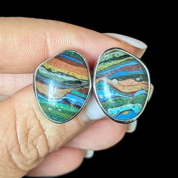 STEPHEN DWECK Rainbow Calsilica Sterling Silver Earrings Double Signed Vintage