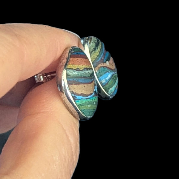 STEPHEN DWECK Rainbow Calsilica Sterling Silver Earrings Double Signed Vintage