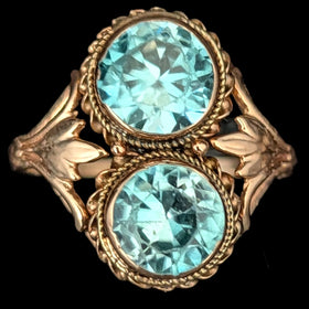 1940s Vintage Toi At Moi Blue Gemstone 14k Yellow Gold Ring Retro Era Estate 