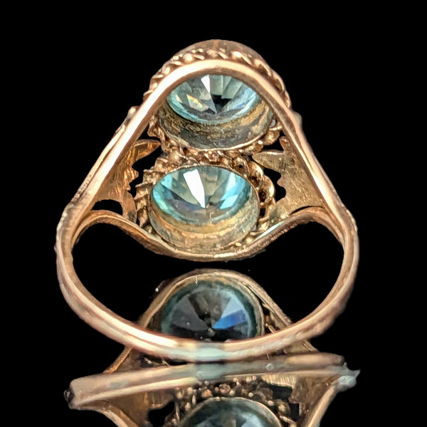 1940s Vintage Toi At Moi Blue Gemstone 14k Yellow Gold Ring Retro Era Estate 