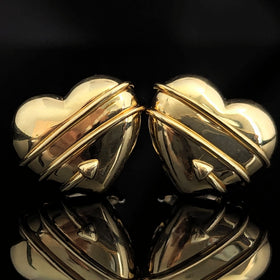 Tiffany & Co 1994 18k Yellow Gold Cupid Heart Arrow Earrings Vintage Estate Gift