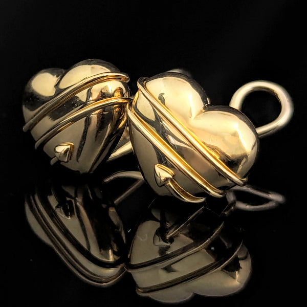Tiffany & Co 1994 18k Yellow Gold Cupid Heart Arrow Earrings Vintage Estate Gift