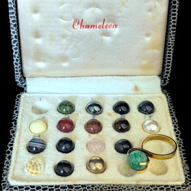 VINTAGE Chameleon 14K Gold Ring 17 Interchangeable Stones Original Box Set Gift