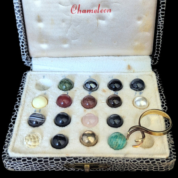 VINTAGE Chameleon 14K Gold Ring 17 Interchangeable Stones Original Box Set Gift