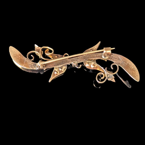 Antique 14k Yellow Gold Seed Pearls Paste Swallow Bird Brooch Pin Estate Jewelry