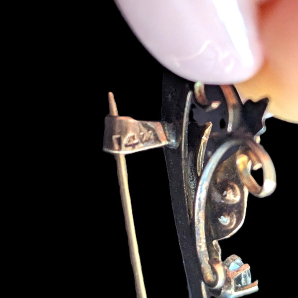 Antique 14k Yellow Gold Seed Pearls Paste Swallow Bird Brooch Pin Estate Jewelry