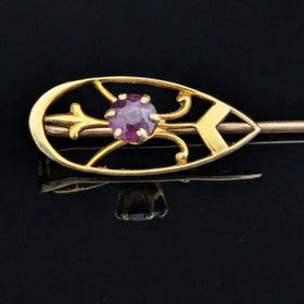 Vintage 10k Yellow Gold Stick Pin Gemstone Lapel Estate Jewelry Antique