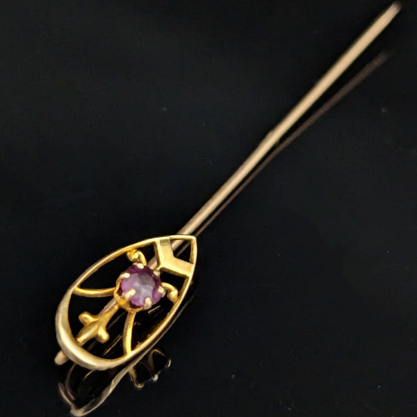 Vintage 10k Yellow Gold Stick Pin Gemstone Lapel Estate Jewelry Antique