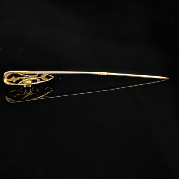Vintage 10k Yellow Gold Stick Pin Gemstone Lapel Estate Jewelry Antique