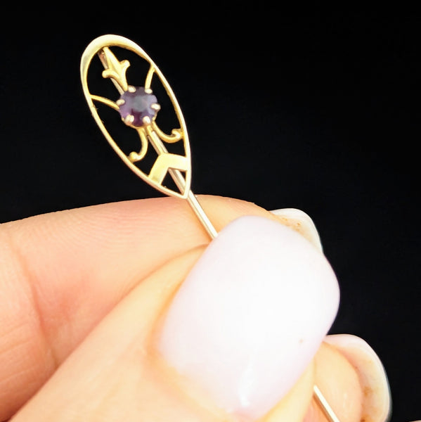 Vintage 10k Yellow Gold Stick Pin Gemstone Lapel Estate Jewelry Antique