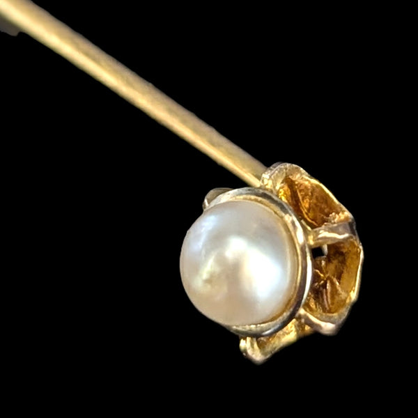 Vintage 10k Yellow Gold Stick Pin Pearl Lapel Estate Jewelry Retro Gift
