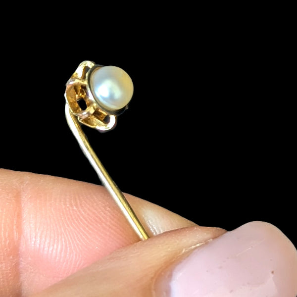 Vintage 10k Yellow Gold Stick Pin Pearl Lapel Estate Jewelry Retro Gift