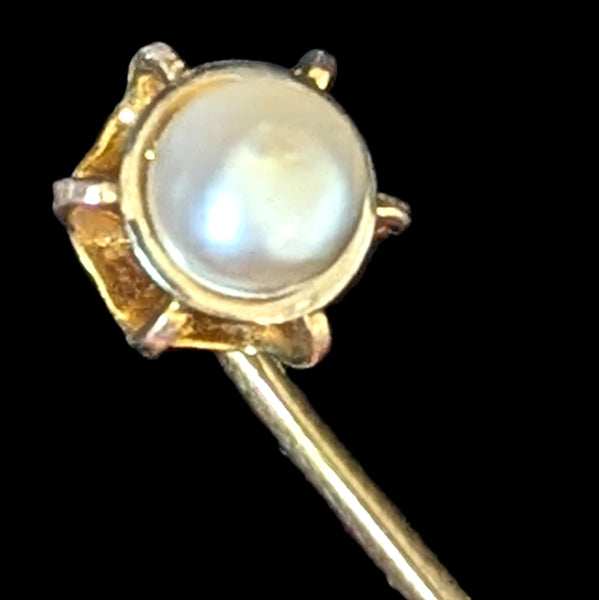 Vintage 10k Yellow Gold Stick Pin Pearl Lapel Estate Jewelry Retro Gift