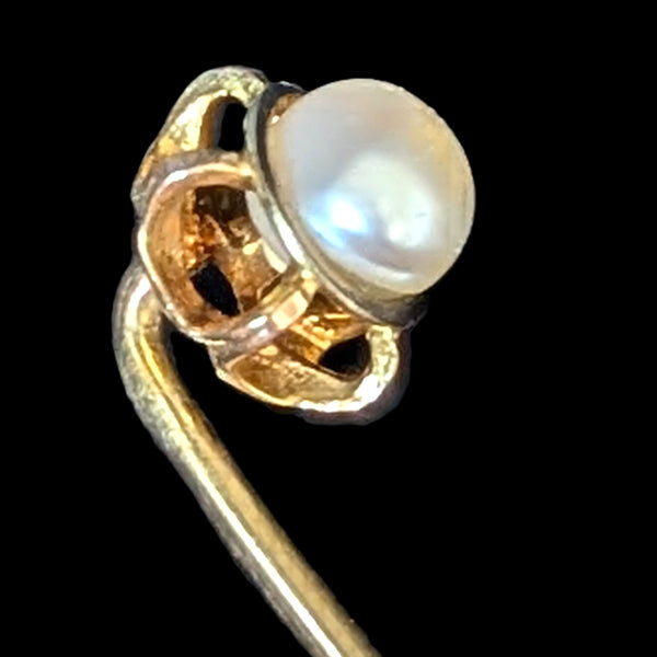 Vintage 10k Yellow Gold Stick Pin Pearl Lapel Estate Jewelry Retro Gift