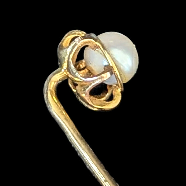Vintage 10k Yellow Gold Stick Pin Pearl Lapel Estate Jewelry Retro Gift