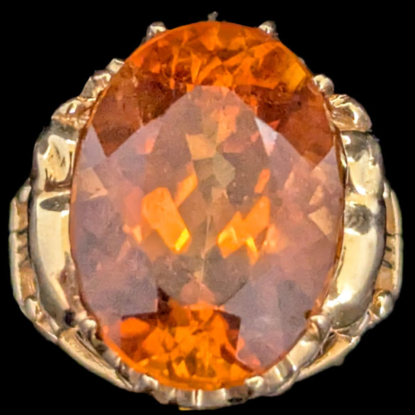 Elephant Motif Cocktail Ring 12 Carat Orange Citrine Yellow Gold Estate Vintage