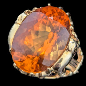 Elephant Motif Cocktail Ring 12 Carat Orange Citrine Yellow Gold Estate Vintage