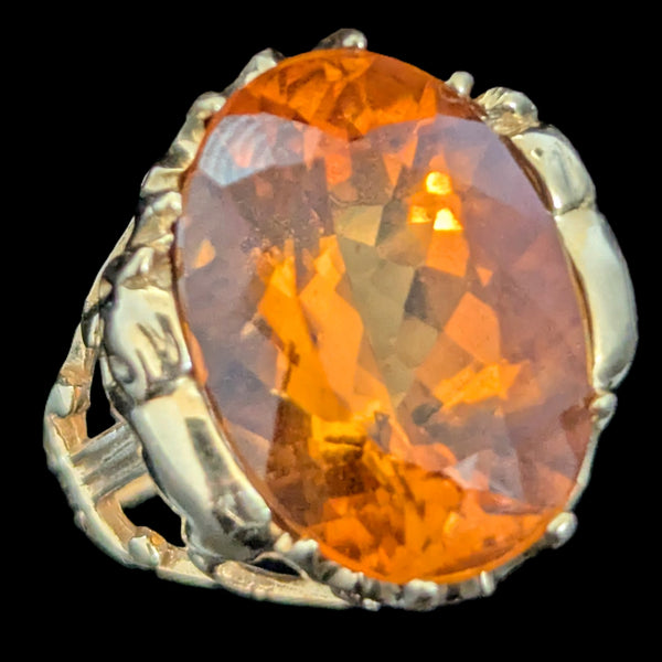 Elephant Motif Cocktail Ring 12 Carat Orange Citrine Yellow Gold Estate Vintage
