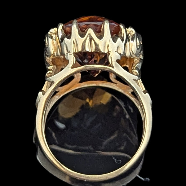 Elephant Motif Cocktail Ring 12 Carat Orange Citrine Yellow Gold Estate Vintage