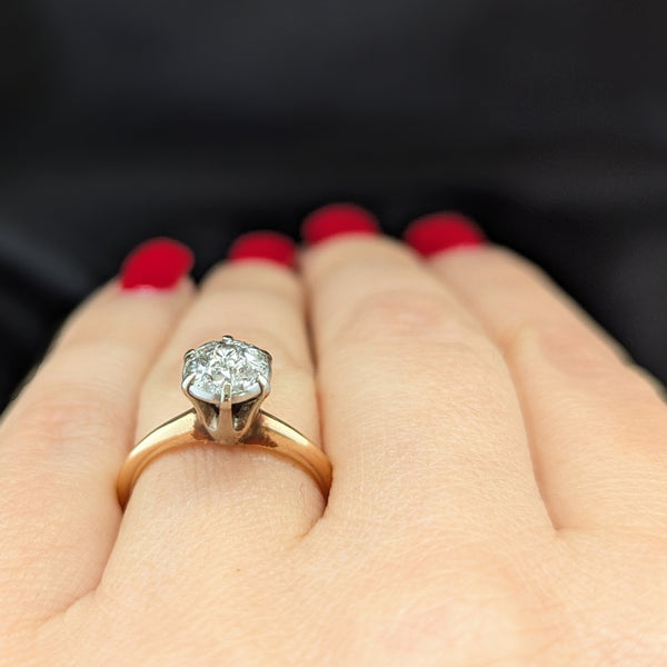 Vintage 14k Gold Ring Antique Old European Cut Diamonds Cluster Top Estate Gift