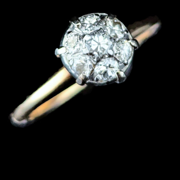 Vintage 14k Gold Ring Antique Old European Cut Diamonds Cluster Top Estate Gift
