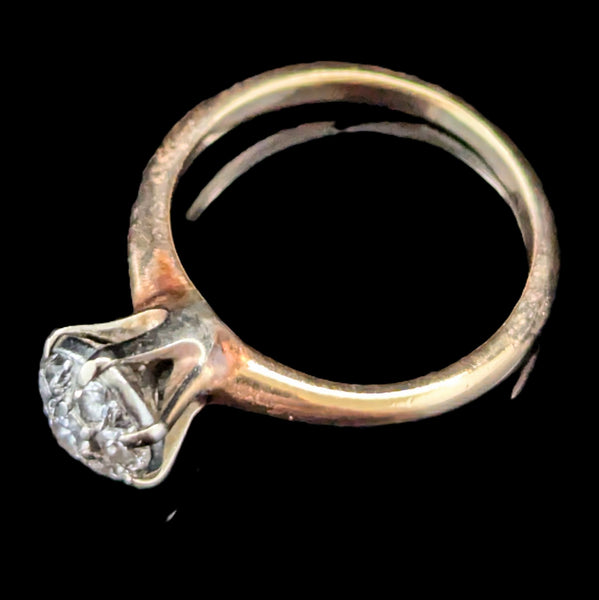 Vintage 14k Gold Ring Antique Old European Cut Diamonds Cluster Top Estate Gift