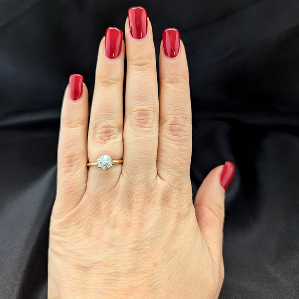 Vintage 14k Gold Ring Antique Old European Cut Diamonds Cluster Top Estate Gift