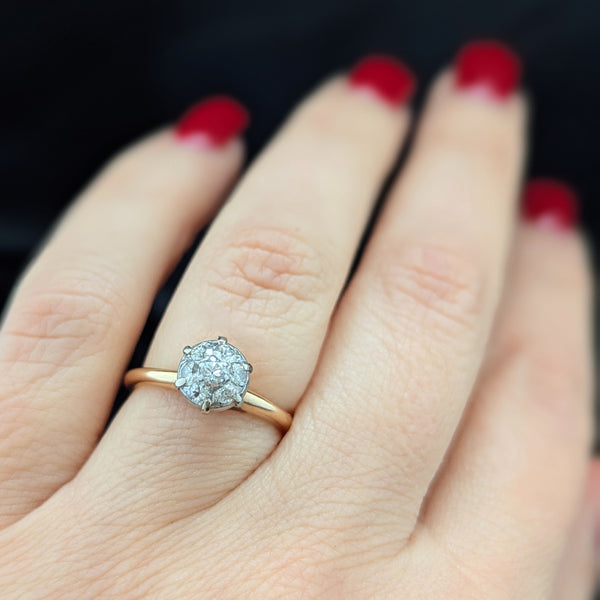 Vintage 14k Gold Ring Antique Old European Cut Diamonds Cluster Top Estate Gift