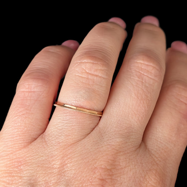 Vintage 14k Rose Gold Wedding Band / Ring Guard Retro Estate Jewelry Gift Textured