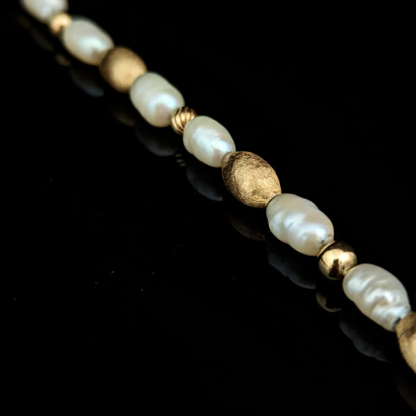 Vintage 14k Yellow Gold Beads & Baroque Pearls Beaded Bracelet Estate 7.75" Gift