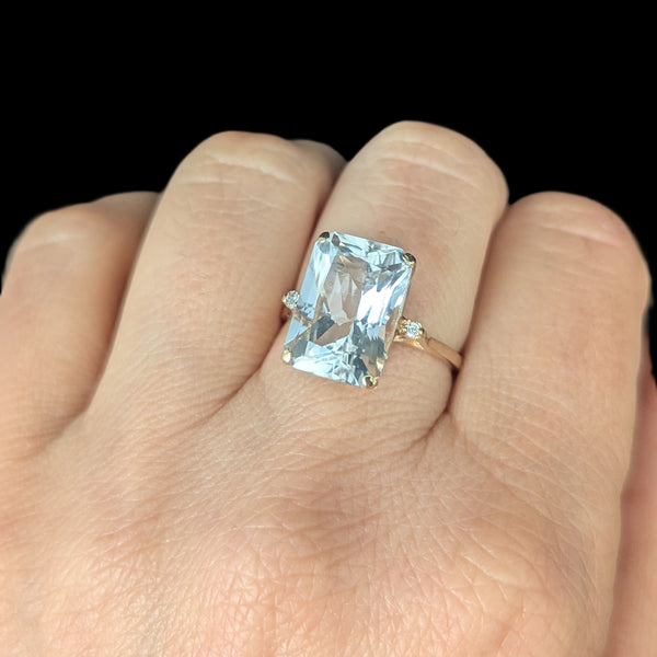 Vintage 14k Yellow Gold Travel Ring Topaz Radiant Cut Engagement Statement Estate 