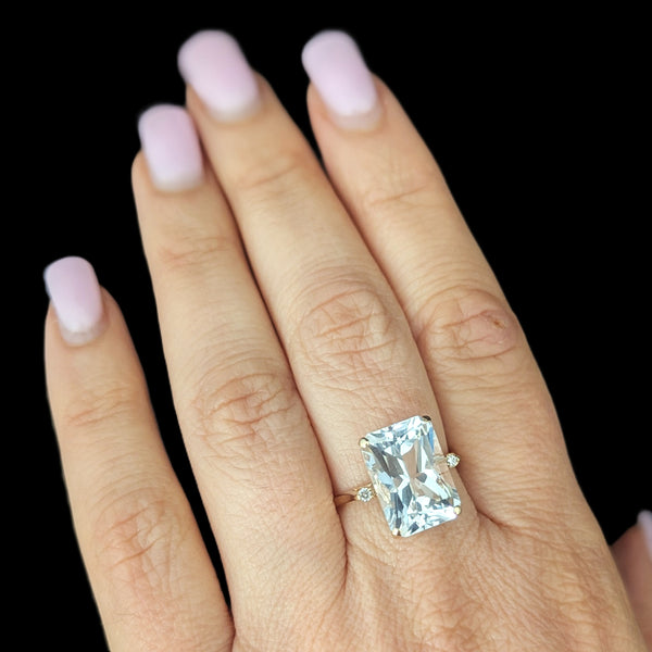 Vintage 14k Yellow Gold Travel Ring Topaz Radiant Cut Engagement Statement Estate 