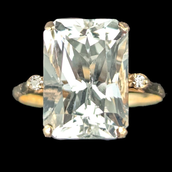 Vintage 14k Yellow Gold Travel Ring Topaz Radiant Cut Engagement Statement Estate 