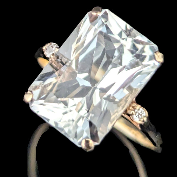 Vintage 14k Yellow Gold Travel Ring Topaz Radiant Cut Engagement Statement Estate 