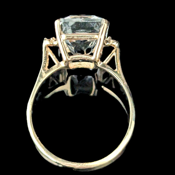 Vintage 14k Yellow Gold Travel Ring Topaz Radiant Cut Engagement Statement Estate 