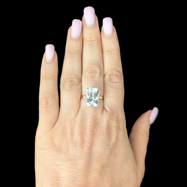 Vintage 14k Yellow Gold Travel Ring Topaz Radiant Cut Engagement Statement Estate 