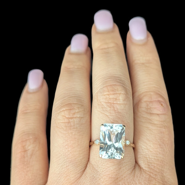 Vintage 14k Yellow Gold Travel Ring Topaz Radiant Cut Engagement Statement Estate 