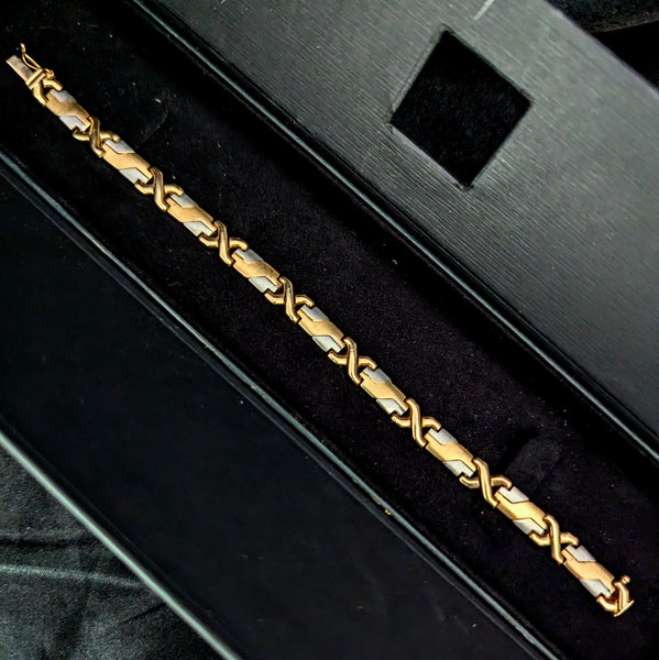 Vintage 14k Yellow White Bi-Color Gold Bracelet Estate X Design 19.1 Grams