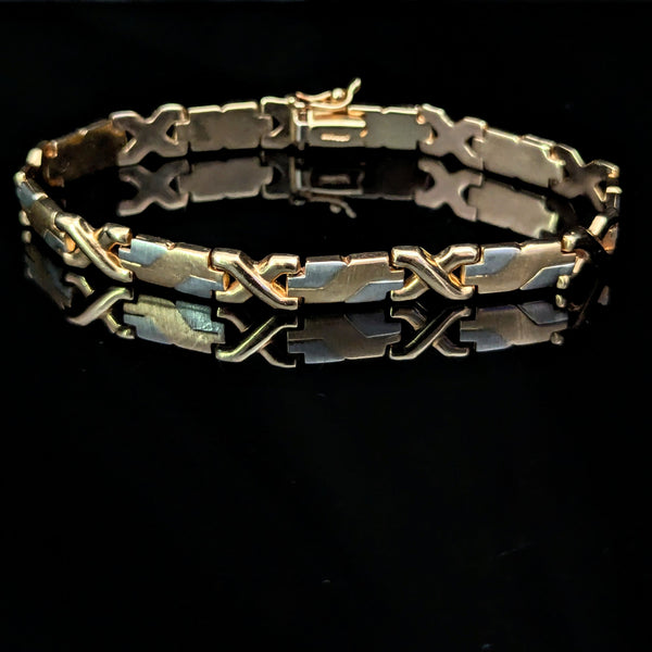 Vintage 14k Yellow White Bi-Color Gold Bracelet Estate X Design 19.1 Grams