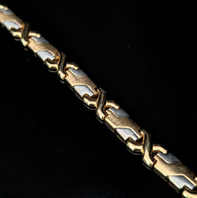 Vintage 14k Yellow White Bi-Color Gold Bracelet Estate X Design 19.1 Grams
