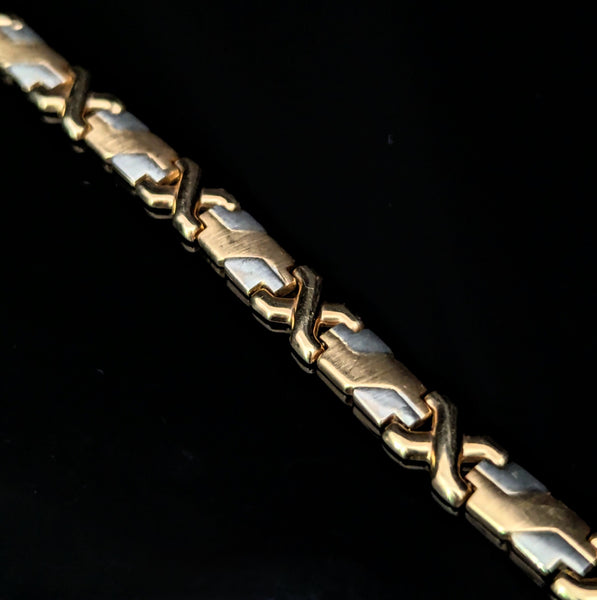 Vintage 14k Yellow White Bi-Color Gold Bracelet Estate X Design 19.1 Grams