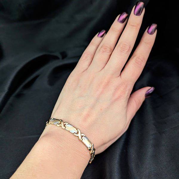 Vintage 14k Yellow White Bi-Color Gold Bracelet Estate X Design 19.1 Grams