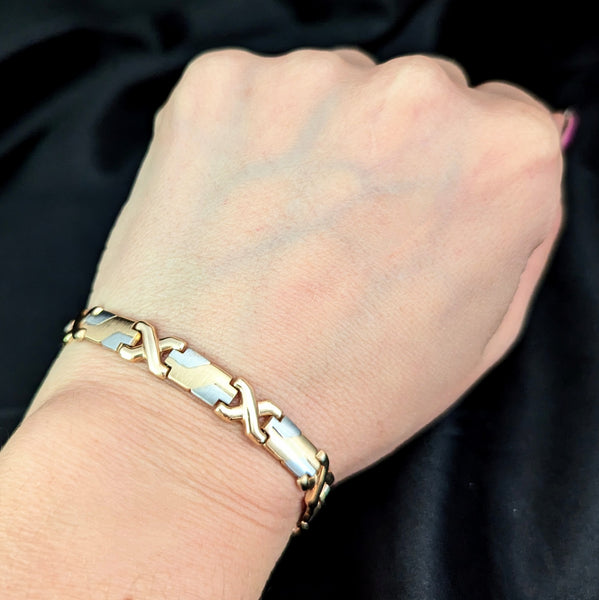 Vintage 14k Yellow White Bi-Color Gold Bracelet Estate X Design 19.1 Grams
